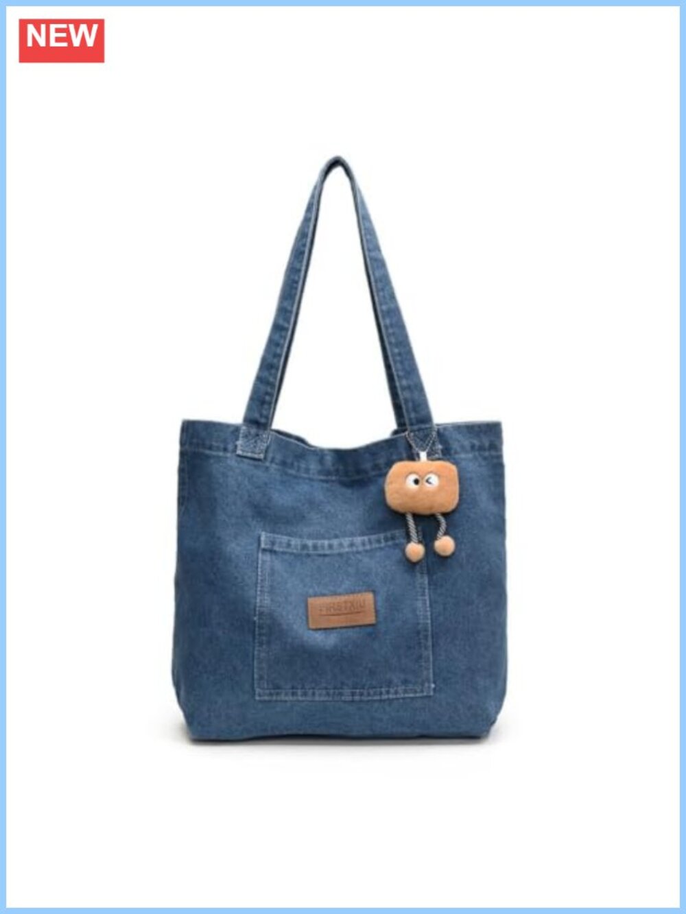 Women's Washed Denim Shoulder Bag Tote Square Shape 17.72x4.33x14.57in